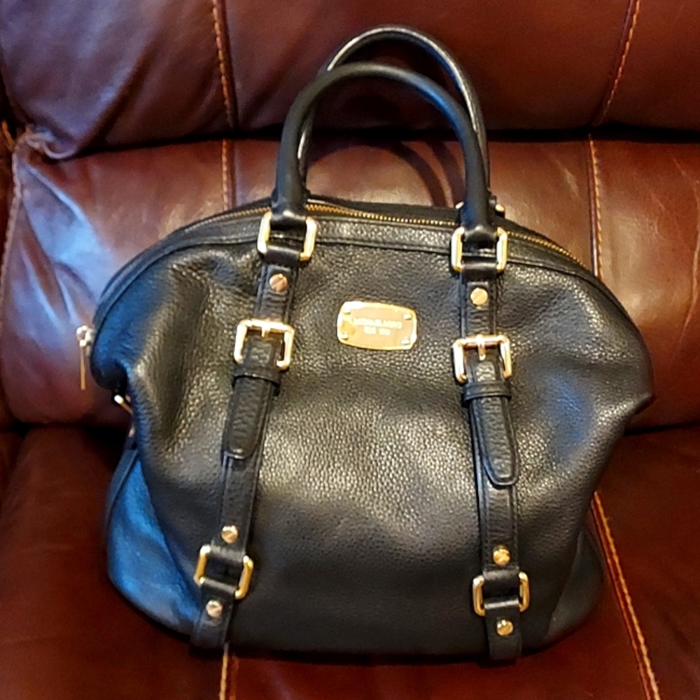 Women's Michael Michael Kors Black Pebble Leather Satchel Handbag